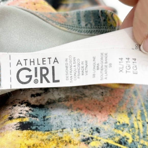 ATHLETA GIRL X SIMONE BILES 🐐 Girl’s Abstract Print Longline Bra Crop Top Sz XL - Picture 6 of 8